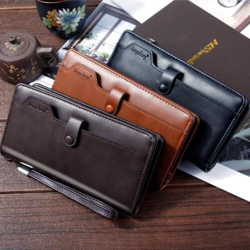 Luxury Mens Clutch Wallet Long Leather Purse Multi-function Card Holder Mobile Phone Bag Zipper Small Handbag Money Clip