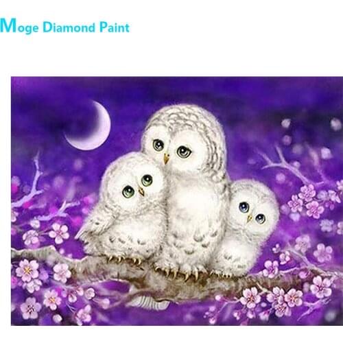Night Owl Purple Flower Diamond Painting Animal Round Full Drill Cartoon Nouveaute DIY Mosaic Embroidery 5D Cross Stitch Gifts