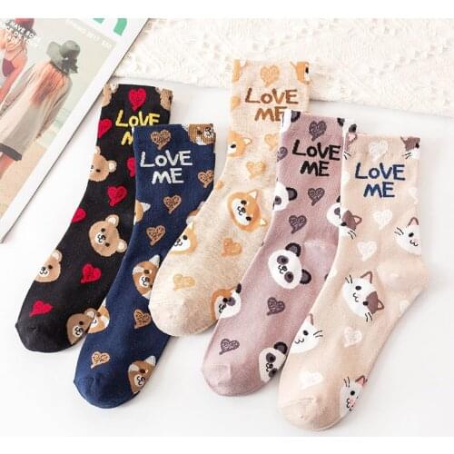 Animal Dog Cat Panda New Letter LOVE ME Cartoon Socks Warm Cute Winter Casual Women Short Cotton Fashion Street Socks HOT