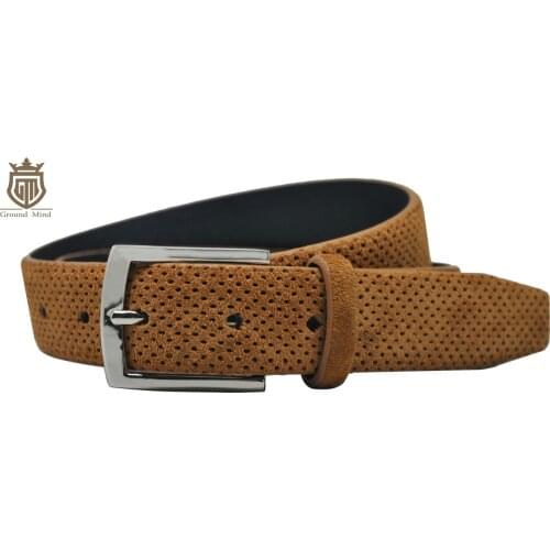 New fashion mens suede leather belt pin buckle hollow-out dot designer cowhide strap casual style 2 colors(Navy / Yellow)