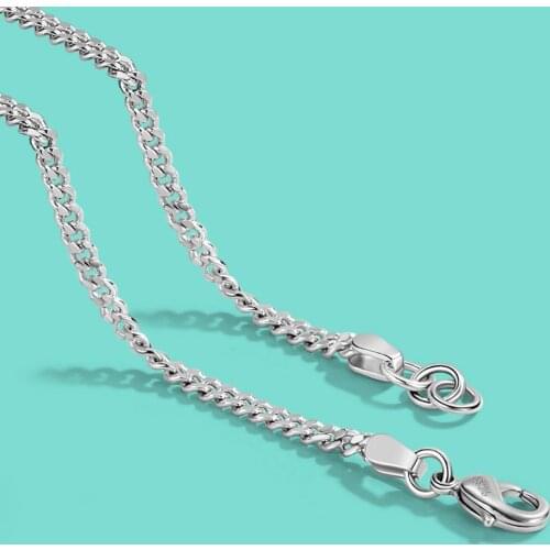 New Unisex 100% 925 Silver Necklace Classic 3MM Whip Chain Necklace 46-61CM Size Womens Chokers Necklaces Fine Jewelry Gift