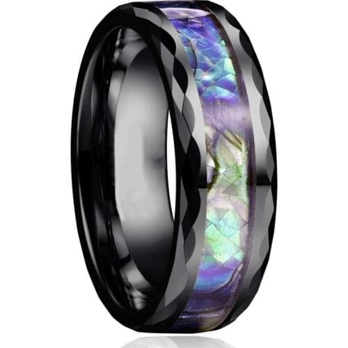 8mm Color Natural Resin Stainless Steel Wedding Ring Bevel Inlaid Abalone Shell Rings for Women Man Engagement Jewelry Size 6-13