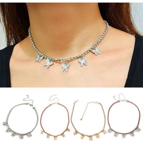 Butterfly Pendant Necklace Shiny Luxury Choker Statement Charm Trendy Party Anniversary Crystal Ziconia Jewelry Present 2021