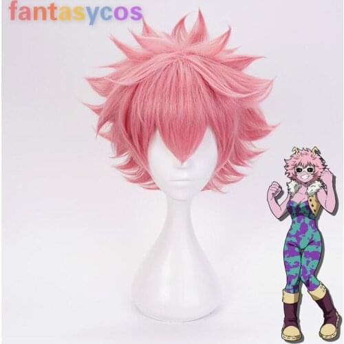 Boku no Hero Academia Mina Ashido Wig My Hero Academia Short Pink Heat Resistant Synthetic Hair Cosplay Wigs + Wig Cap