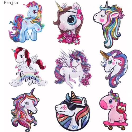 Prajna Sewing Patches Unicorn Patch Embroidered Patches For Clothing Stripes Cartoon Cute Patches Sew On Clothes DIY Horse Badge
