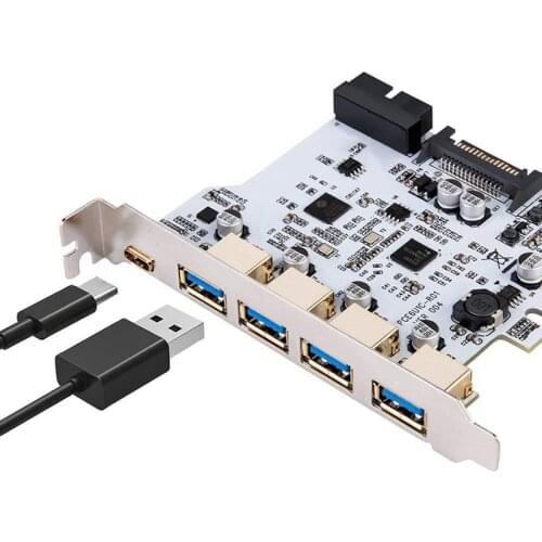 USB 3.0 Type C PCIe Expansion Card Front Adapter Card PCI-e to 1 Type C + 4 Type A 3.0 USB Adapter PCI Express Riser Card 19pin