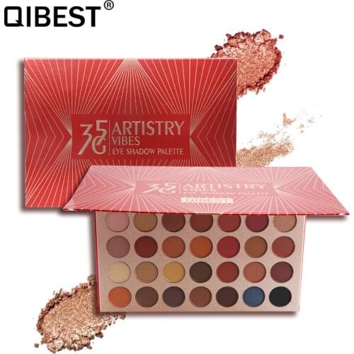 QIBEST 35 Color Matte Shimmer Glitter Eyeshadow Palette Makeup Waterproof Long Lasting Shimmer Metallic Eye Shadow Natural Nude