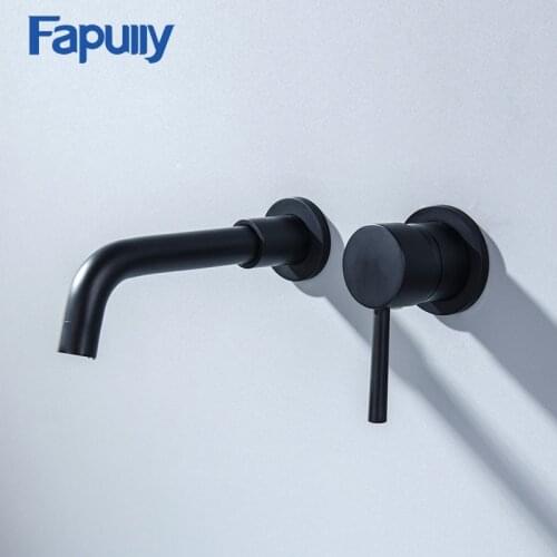 Fapully Black Brass Wall Mounted Basin Faucet Single Handle Sink Faucet Flexible Spout Hot Cold Bathroom Water Mixer Tap 603-88B