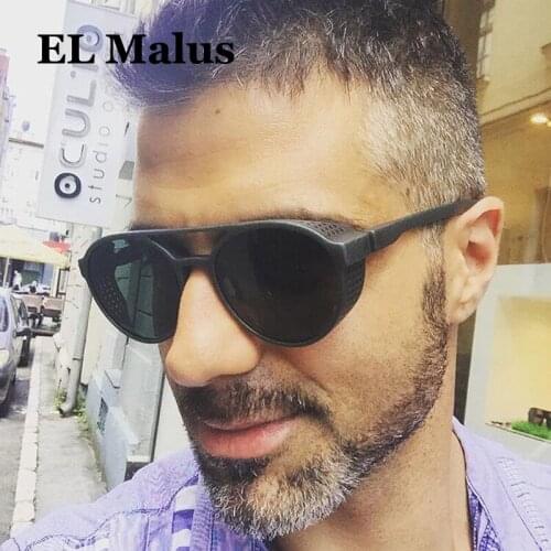 [EL Malus]Retro Oval Frame Steampunk Sunglasses Women Mens Gray Blue Lens Mirror Black Tan Shades Sun Glasses Brand Designer