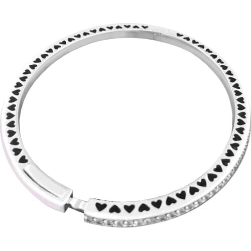 Light Pink Enamel Radiant Hearts Bangles with Clear Cubic Zirconia 100% 925 Sterling-Silver-Jewelry Free Shipping