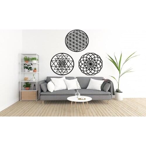 You Bella LLC Style Flower of Life & Sri Yantra &Torus Metal Wall Art Decoration Wall Hanging For Bedroom Living Room