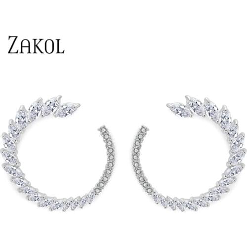 ZAKOL Marquise Crystal Zirconia Surrounded Stud Earrings Trendy Girl Ear Jewelry Popular White Color Earrings FSEP597