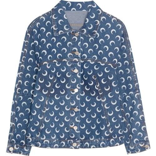 2021 Women Fall New Blue Moon Print Denim Coat Fashion Female Loose Outerwears Autumn Ladies Brand jean jacket