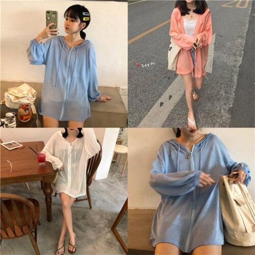 Sunscreen clothing hooded female summer 2020 new student solid color thin air conditioning shirt jacket