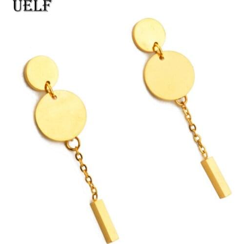 Uelf Geometric Metal Double Round Drop Earrings For Women Fashion Jewelry Boucle D'oreille Femme Pendientes Mujer 2019 Brincos