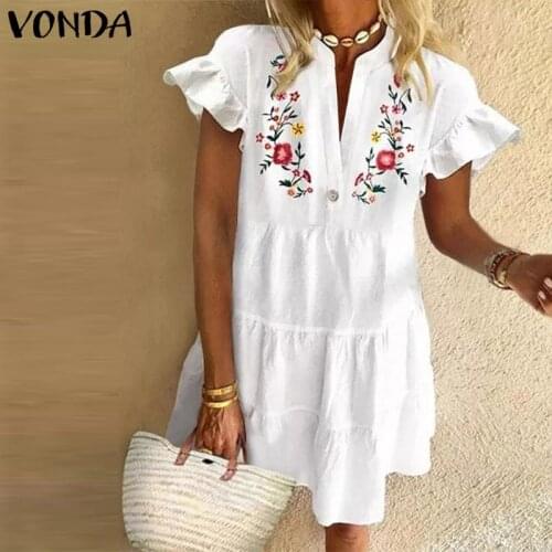 Summer Dress Women Vintage Butterfly Sleeve Vintage Floral Printed Party Mini Dress 2021 VONDA Summer Sundress Bohemian Vestido