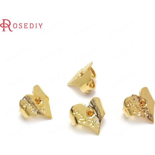 100PCS 7x6.5MM 24K Gold Color Brass Heart Shape Stud Earring Stopper Earring Back Jewelry Making Supplies Findings Accessories