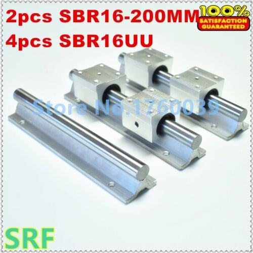 2pcs 16mm linear rail SBR16 L200mm linear bearing supported rail + 4pcs SBR16UU Linear Motion Bearing Blocks