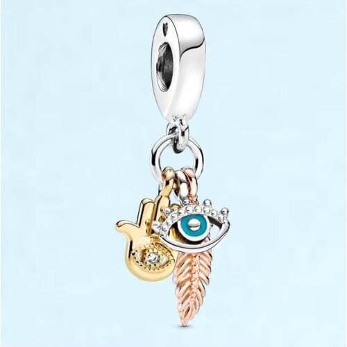 2Pcs/Lot Lucky Hand, Omniscience Eye and Lucky Feather Charms Beads fit Original Brand Bracelet Necklace for Women DIY Jewelry