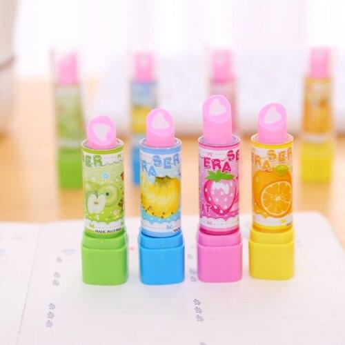 3pc Kawaii Lipstick Fruit Eraser Student Creative Novelty Kids Stationery Pencil Eraser Promotion Office School Supplies