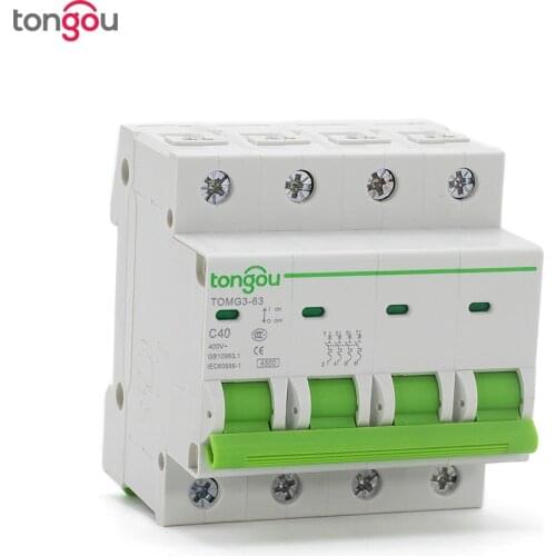 4 Pole 40A MCB Miniature Circuit Breaker 4.5KA C Type AC 110V/230V/400V With CE Certificate TOMG3-63