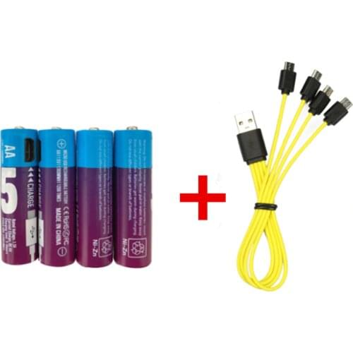 4pcs/lot New 1.5V AA rechargeable battery 1300mwh USB Ni-Zn rechargeable battery fast charging via Micro USB cable