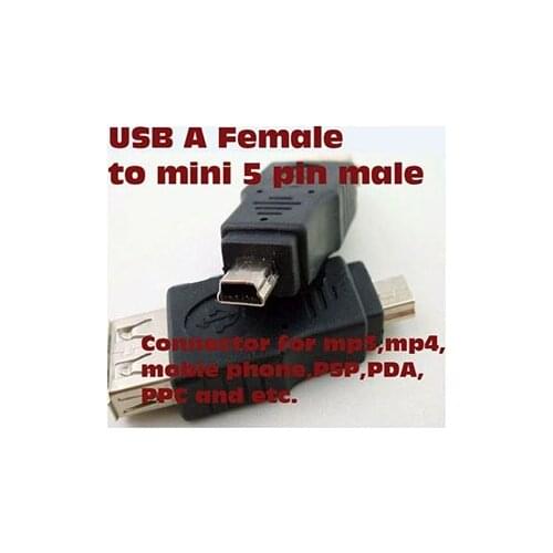 500 pcs USB A female concave in to Mini 5pin B male Convex out Adapter Converter USB cable For MP3 MP4 phone