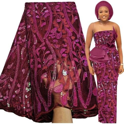 Bestway 2021 Latest African French Tulle Lace High Quality Party Luxury Sequins Embroidery Nigerian Lace Fabric 5 Yards