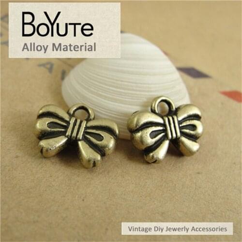 BoYuTe (100 Pieces/Lot) 12*10MM Wholesale Antique Bronze Plated Metal Bowknot Charms Diy Jewelry Findings Components