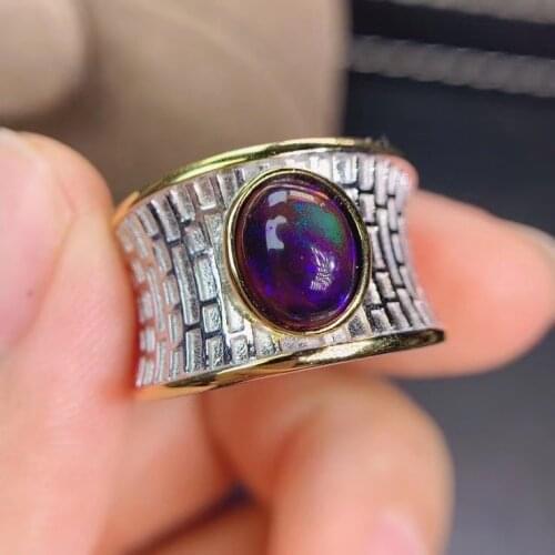 Black Opal Ring Free shipping Real and natural black opal Ring 925 sterling silver for Man Or For Woman