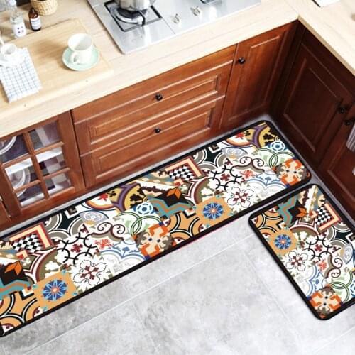 Color Ethnic Geometric Mosaic Flower European-style Kitchen Mat Entry Mat Non-slip Foot Mat Bedroom Bedside Blanket