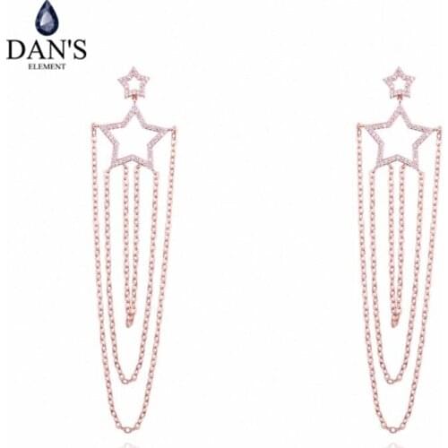 DANS ELEMENT 3 Colors Made With AAA Zirconia Rose Gold Color Tassel Heart Earrings For Women Valentine Gift copper 130417