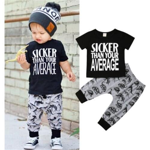 0-4T Baby Boys Clothes Set Letter T-Shirt For Boy Black Short Sleeve Boy T Shirt Dinosaur Print Pants Baby Boy Set Newborn Suits
