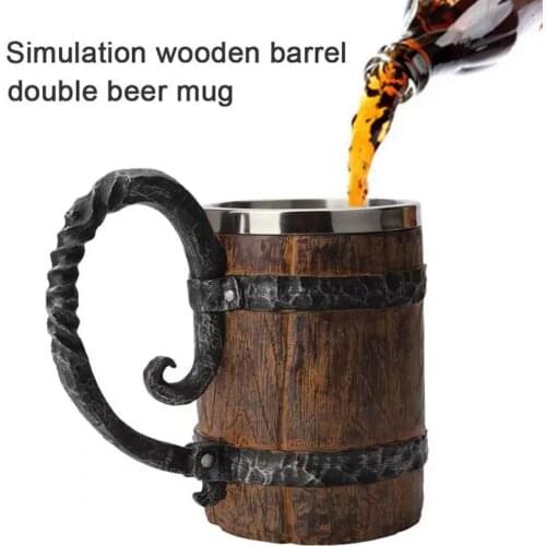 550ml Double Layer Beer Mug Cup Creative Personality Office Resin Stainless Steel Inner Water Cup Drinking Mug Metal Insulated