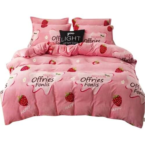 Flannel Printed Bedding Duvet Cover Home Textiles Double Sided Fluffy Coral Fleece Fabric Quilt Cover Soft Warm Skin Friendly