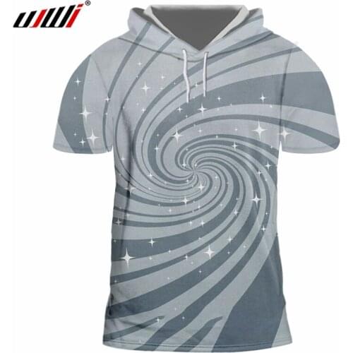UJWI New Man Casual Harajuku Hooded Tshirt 3D Printed Personality Glitter Pattern Stripe And Vortex T shirt Big Size 6XL