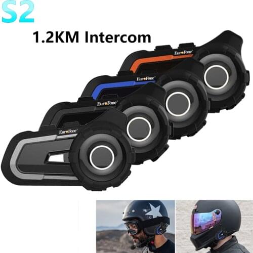 EuroFone S2 Bluetooth 5.1 Universal Pairing Motorcycle Helmet Intercom Headset for Riders Talking with FM Radio 2Sets