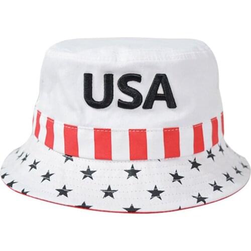 Outdoor Sunscreen Cotton Bucket Hat USA Embroidered American Flag Fisherman Cap A0NF