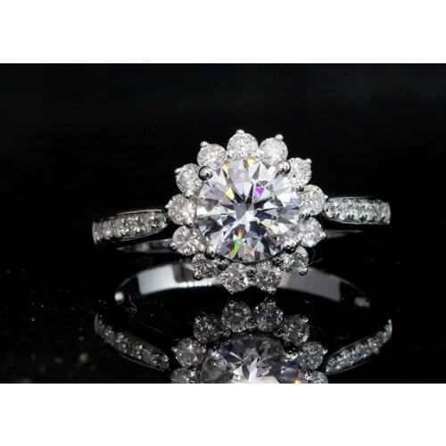 AEAW Flowers Moissanite Ring 14k White Gold 6.5mm Round Cut Brillant Lab Diamond Band For Womens Wedding Womens Jewelry