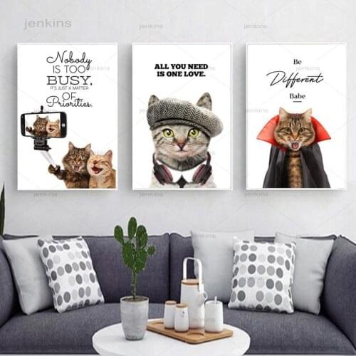 Cute Cat Animals Picture Sweet Home Decor Nordic Canvas Painting Wall Art Print Life Quote Letter Poster for Modern Living Room
