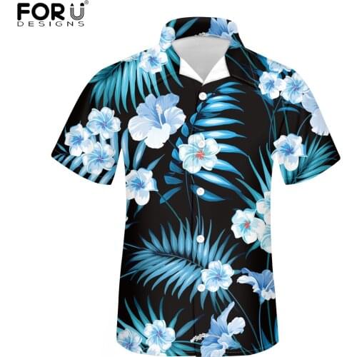 FORUDESIGNS Fashion Summer Loose Button T-shirt Hawaiian Flowers Pattern Adult Beach Large Size Stand Collar Streetwear Shirt