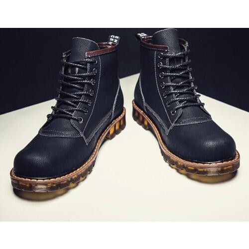 New fashion winter mens boots warm plush snow boots waterproof leather ankle boots outdoor work boots mens western boots