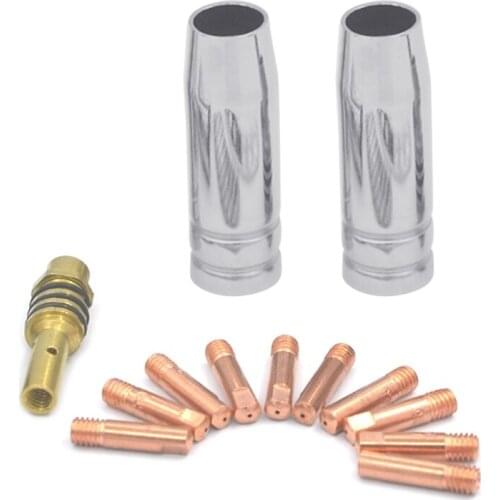 13x0.6mm/0.8mm/0.9mm/1.0mm Welding Gun Accessory Kit with Gas Nozzle Holder&Contact Tips for 15AK 14AK Welding Torch