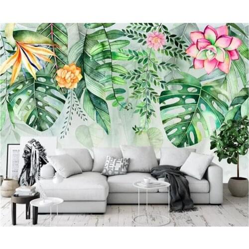Mural wallpaper garden succulent plant monstera flamingo TV background wall living room bedroom murals 3d wallpaper
