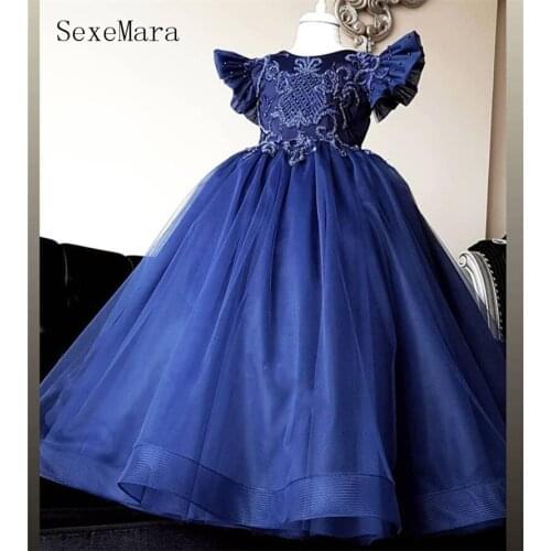 Lace Perals Girls Dresses Princess little Girls Birthday Dresses Kids Party Ball Gown Clothing Custom Made