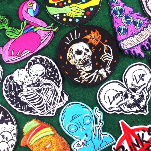 Punk/Skull Patch Iron On Patches On Clothes Embroidery Patch For Clothing Punk Sticker Patch Applique Jacket Badge DIY Stripes