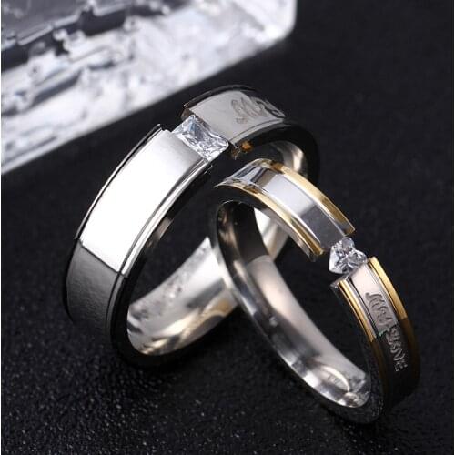 MOREDEAR CZ Couple Ring Titanium lovers ring shining crystal drill titanium steel couple rings wedding ring