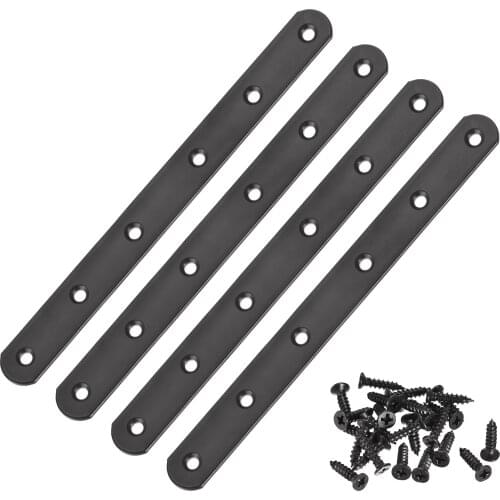 Uxcell Flat Straight Brace Repair Plate, 197 x 20 x 3mm Iron Fixing Mending Bracket Connector Black 4 Pcs