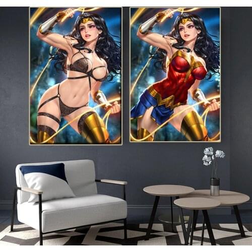 Marvel Superhero Wonder Woman Anime Poster Sexy Nude Bikini Canvas Painting and Prints Qusdros Wall Art Bedroom Decor Cusdros