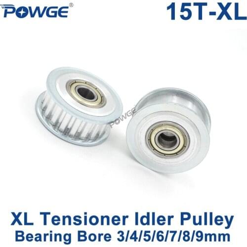 POWGE 15 Teeth XL synchronous Pulley Idler Tensioner Wheel Bore 3/4/5/6/7/8/9mm with Bearing Guide Passive pulley XL 15teeth 15T